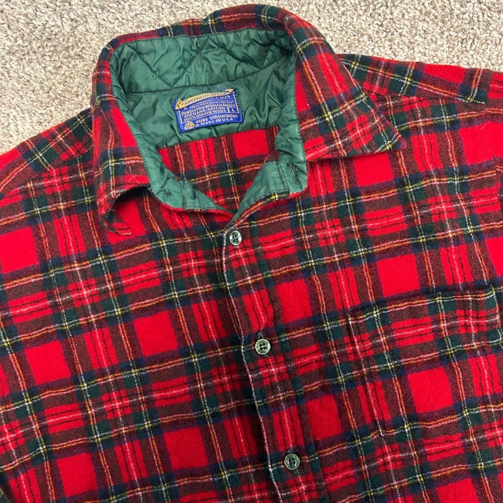 Vintage Pendleton Red Plaid 100% Virgin Wool Flannel Shirt Made USA Men's Large
